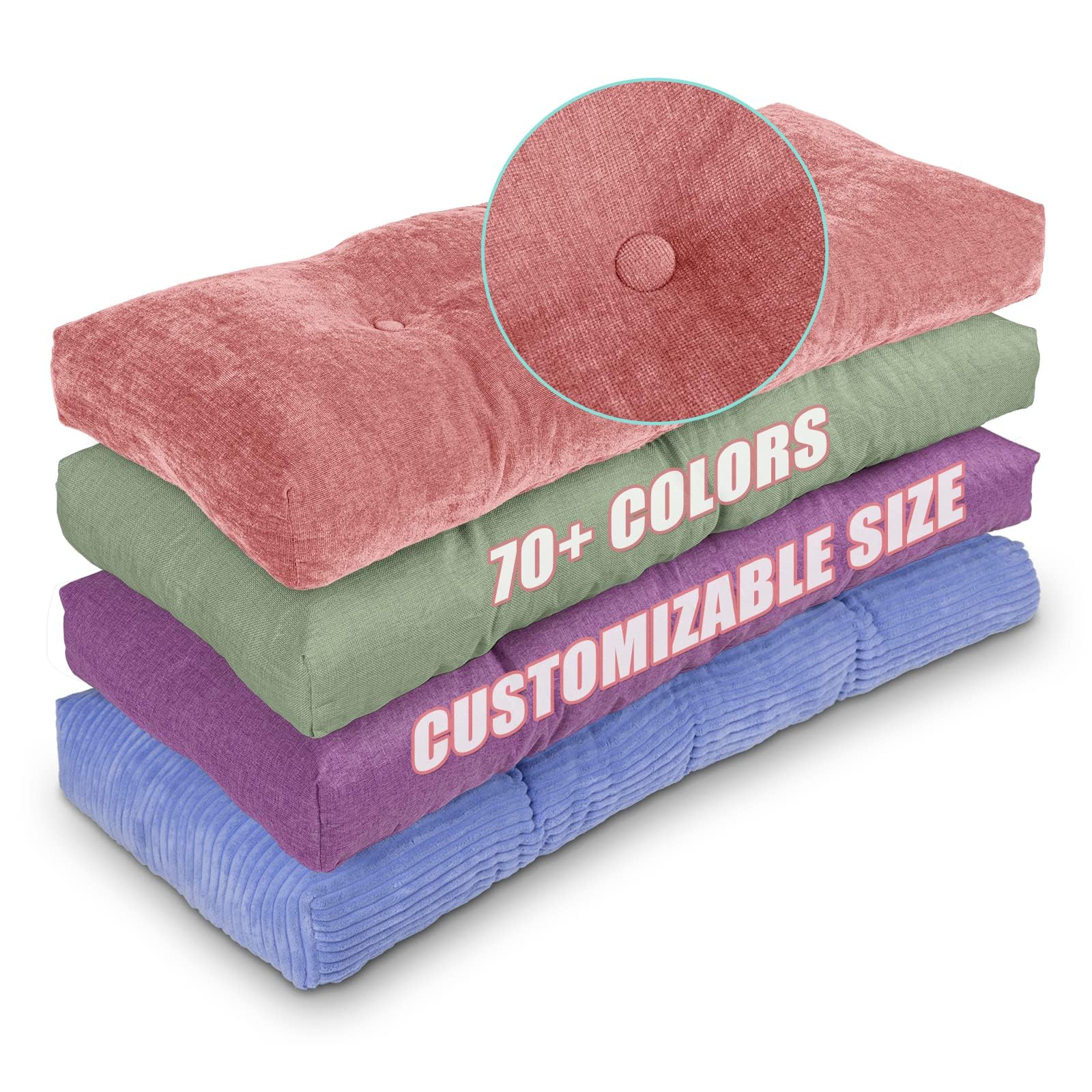 ROFIEJOX Custom Tufted Bench Cushion - Personalized Comfort, Durability, Waterproof, Color, and Style Fabric - Removable Washable Cover, Indoor/Outdoor Long Seat Furniture