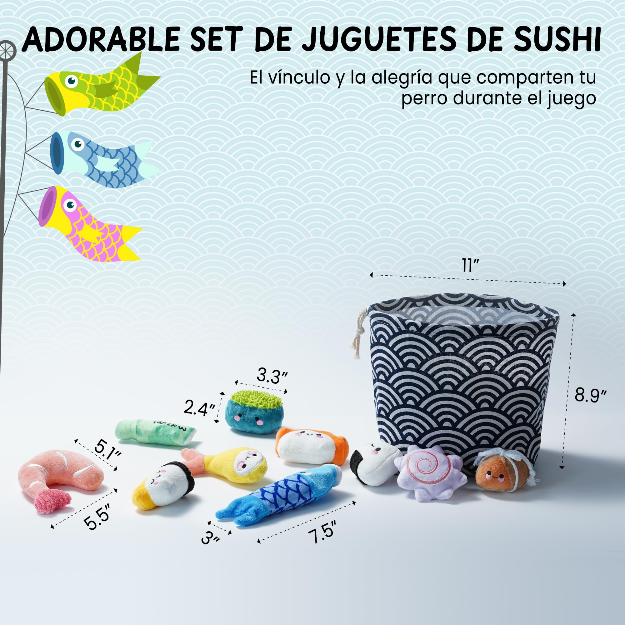 Nocciola 10 Piezas Juguetes de Sushi para Perros Pequeños, Peluches Divertidos con Bolsa, Juguetes de Perro de Peluche con Sonido para Perros Pequeños y Medianos, Premio de Cumpleaños para Perros