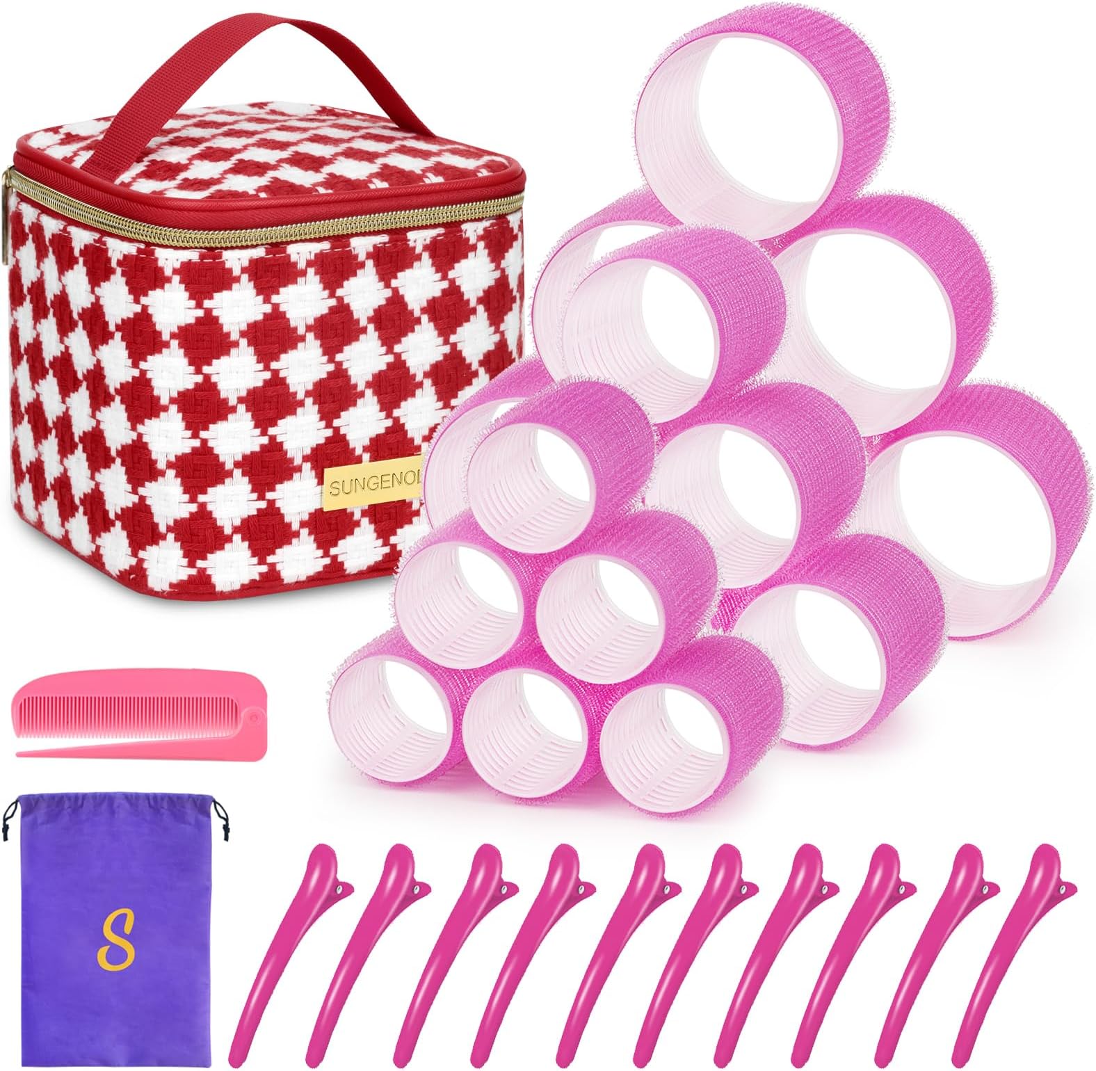 SungenolHair Roller Set: 18 Heatless Self-Grip Rollers with Clips, Comb, and 3 Sizes for DIY Hairstyles and Salon-Like Curls