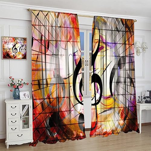 Miniatura 4 de Cortinas de notas musicales, rústicas, mágicas, notas musicales, arte retro, piano y violín, cortina con bolsillo para barra para dormitorio, sala