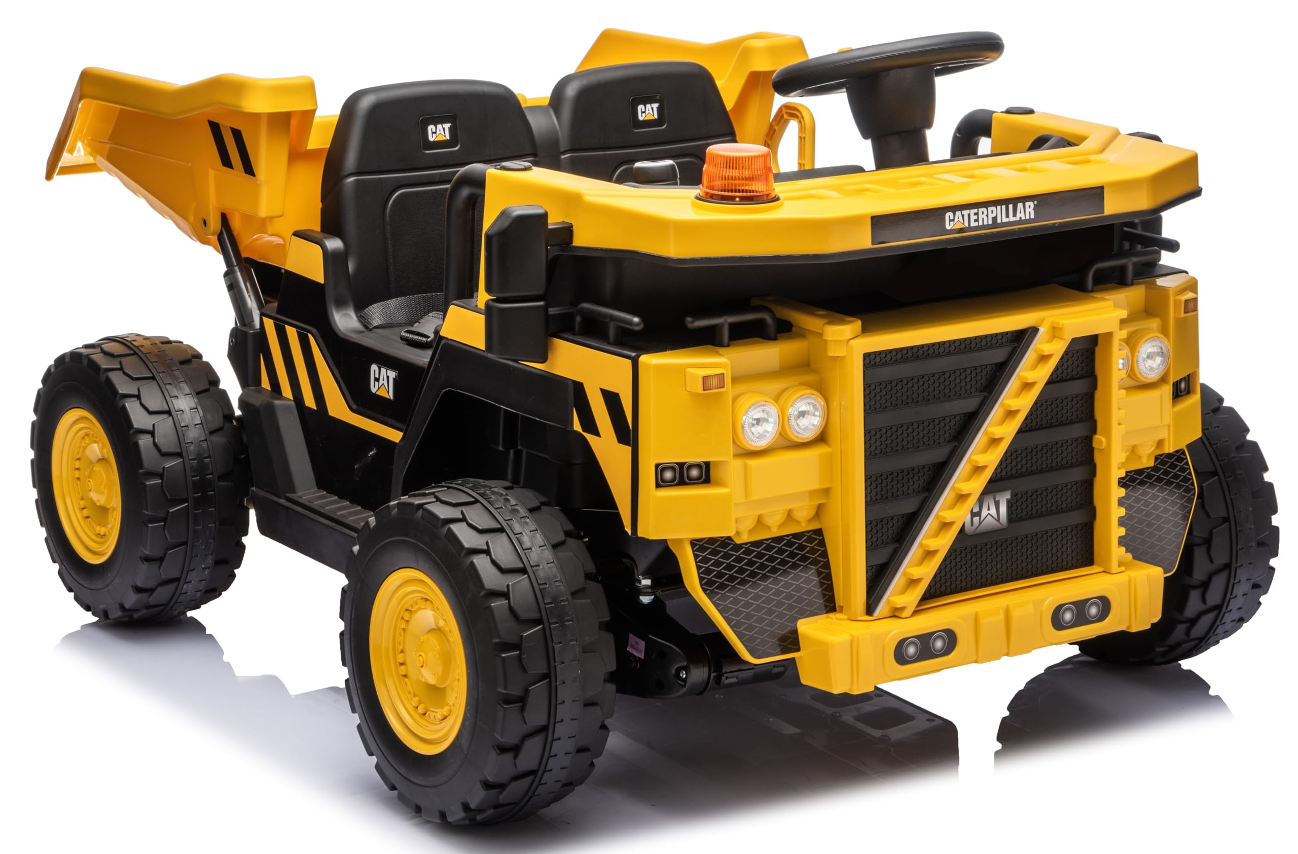 Camion 24V Macchina 4x4 Elettrica 2 Posti Caterpillar da Cantiere Bambini Cassone Elettrico Ribaltabile e Pala Telecomando Parentale Luci Led Sirena Ammortizzatori Carico Massimo 50Kg (Dump Truck)