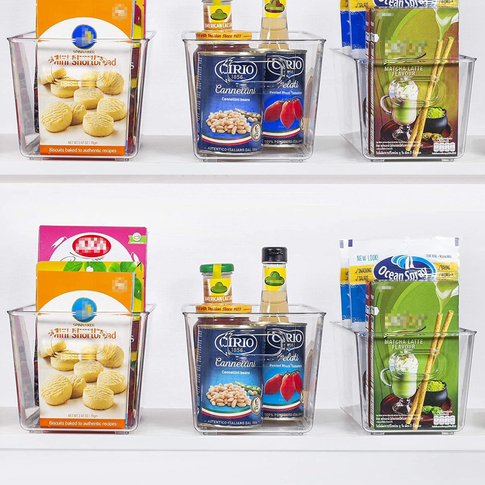 6Pcs Clear Plastic Storage Bins, Pantry Organizer Bins with Handle for Refrigerator, Freezer Organizer Stackable Storage Containers, Cabinet Organizer for Bathroom,Cabinet,Kitchen,Fridge,Closet