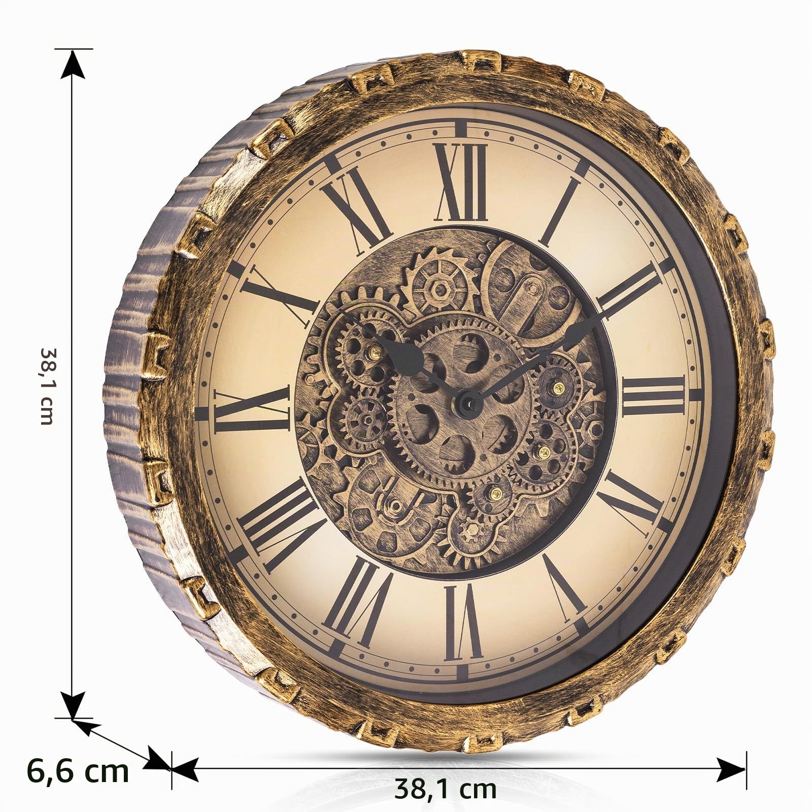 Moving Gears Wanduhr, 15 Zoll Moderne Zahnradschleuder-Wanduhr, Old-Style Rustikale Einzigartige Vintage Industrieuhr für Wohnzimmerdekor, Haus, Farmhouse (Vintage Kupfer)