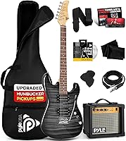 Vista 1 de Pyle Kit de guitarra eléctrica con amplificador, instrumento de tamaño completo con pastillas Humbucker, amplificador de guitarra eléctrica y Negro