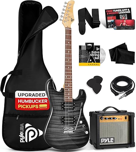 Pyle Kit de guitarra eléctrica con amplificador, instrumento de tamaño completo con pastillas Humbucker, amplificador de guitarra eléctrica y