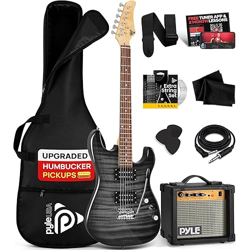 Pyle Electric Guitar Kit with Amp for Beginners Full Size 39” Instrument Package with Humbucker Pickups and Rock Amplifier Starter Set Bundle for Kids All Ages, Youth and Adults