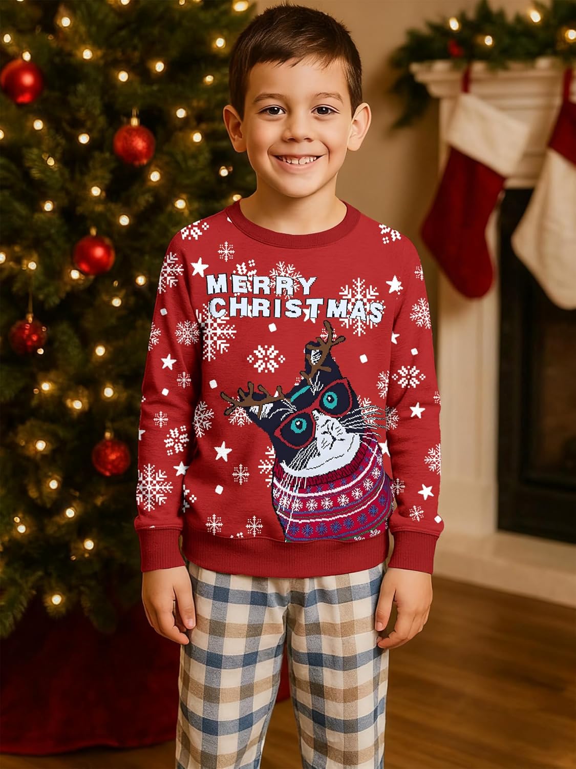 Ugly Christmas Sweatshirts for Kids Xmas Novelty Animal Print Pullover Boys Girls Holiday Long Sleeve Top 5-14 Years