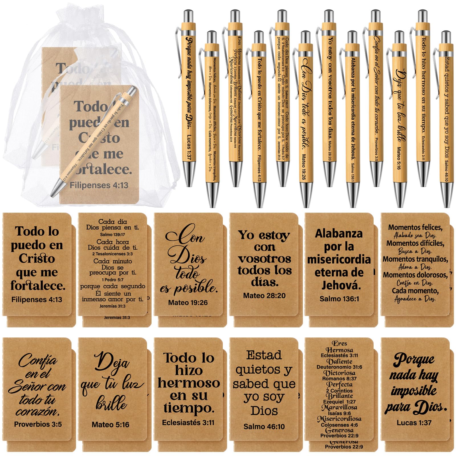 Fuyoooo 72 Pieces Regalos Cristianos En Español Regalos Para Christain Bible Spanish Gift Religious Notebooks and Pen with Bag Easter Baptism