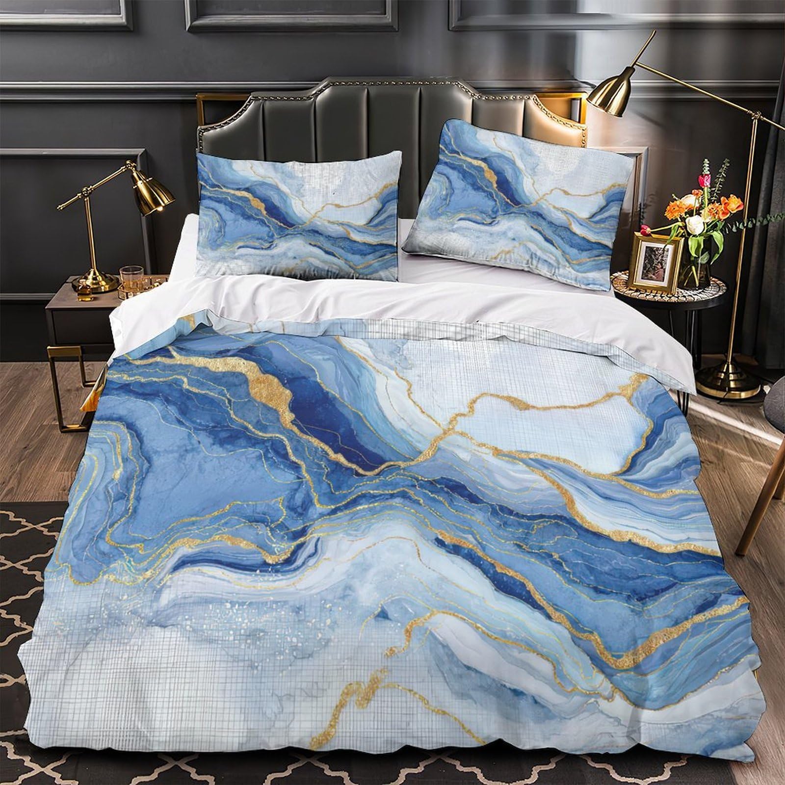 Housse de couette microfibre super douce avec impression 3D effet marbre