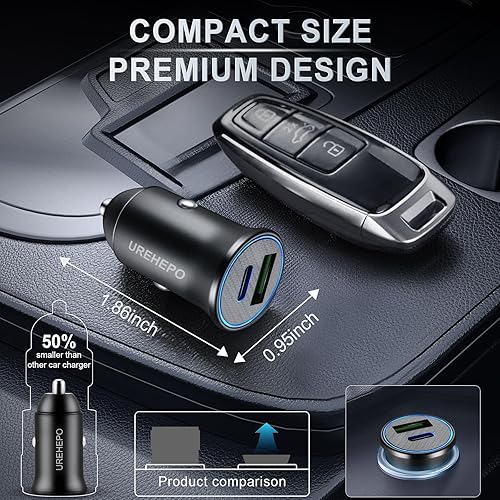 Miniatura 4 de UREHEPO Cargador de coche USB C, adaptador de carga rápida de puertos duales de 45 W, PD30W y QC3.0 compatible con iPhone 14 13 12 11 Pro Max, iPad