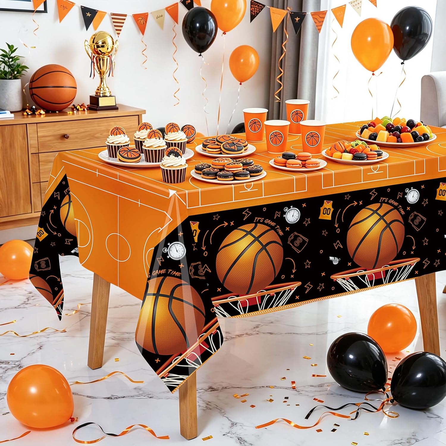 MEHOFOND 3 Pcs Basketball Tablecloth, Basketball Birthday Party Decorations image 5