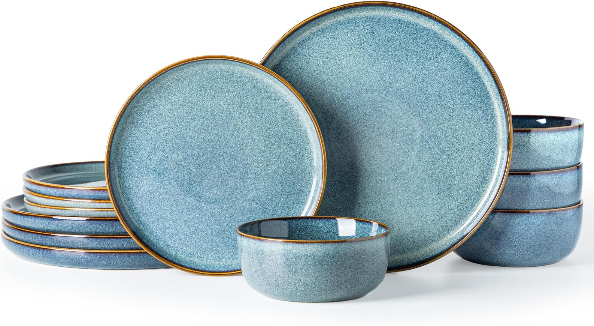 Ceramic Dinnerware Sets for 4, 12 Pieces Stoneware Plates and Bowls Sets, Reactive Glaze Dishes -Scratch Resistant, Dishwasher&Microwave Safe, Space Blue