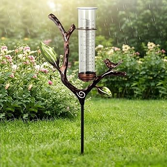 Rain Gauge for Garden Decoration Rain Gauge Frost-Proof Replacement Glass Rain Gauge for Garden Lovers for Yard Deck Lawn Landscape Patio