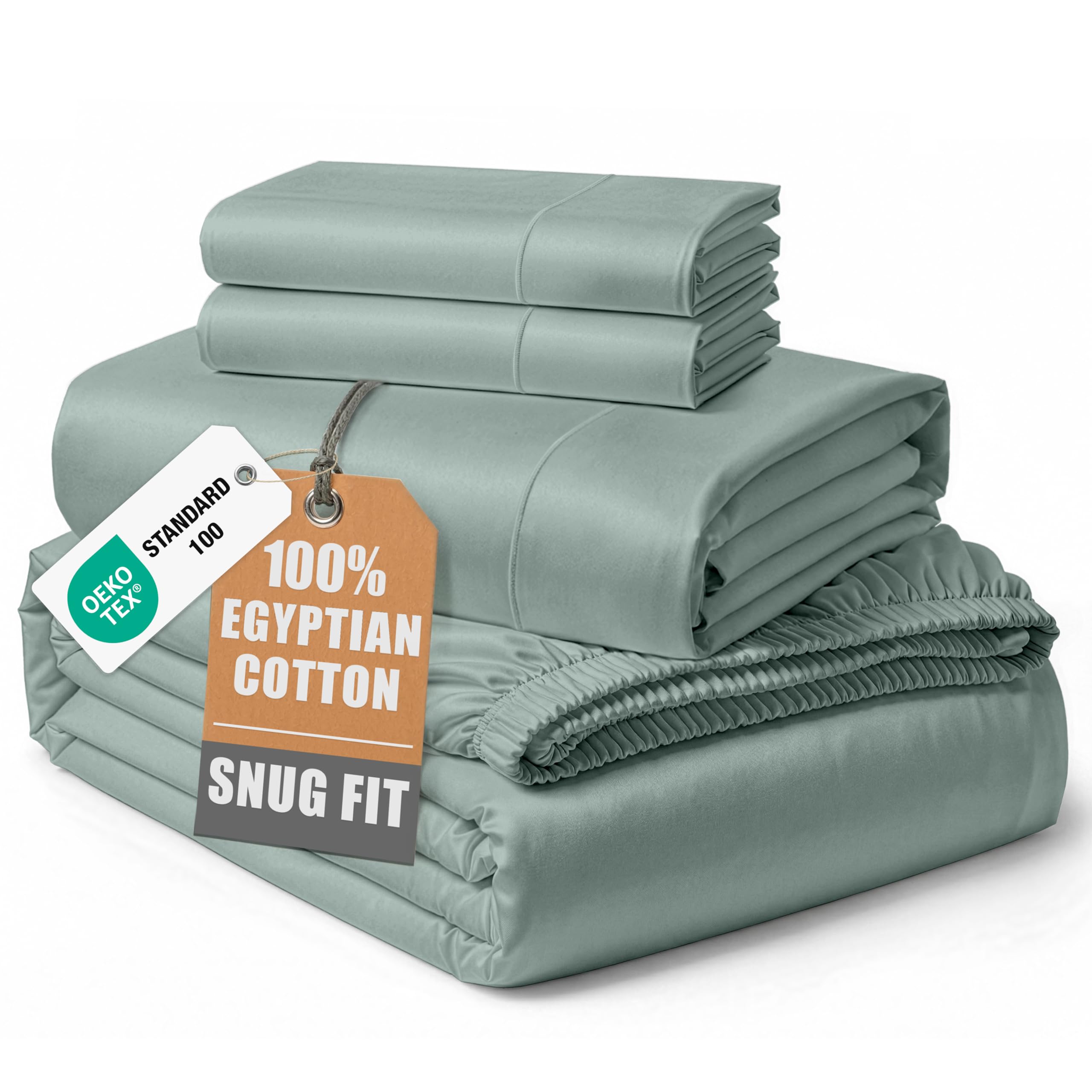 LANE LINEN Queen Size Sheet Set 100% Egyptian Cotton Sateen - Jadeite