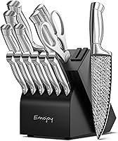 Vista 1 de Knife Set, Emojoy 15 Pieces Kitchen Knife Block Set with Built-in Sharpener, High Carbon Stainless Steel Sharp Knife Block Set with Hollow Handle