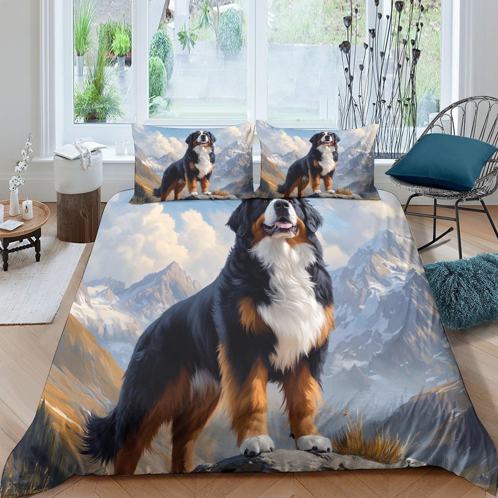 Ctjqhvkz Style-8 3D Printed Bernese Mountain Dog Fitted Sheet Microfiber Soft Animal Landscape Bed Cover For Bedroom Guest Room Decor Single（135X200cm）
