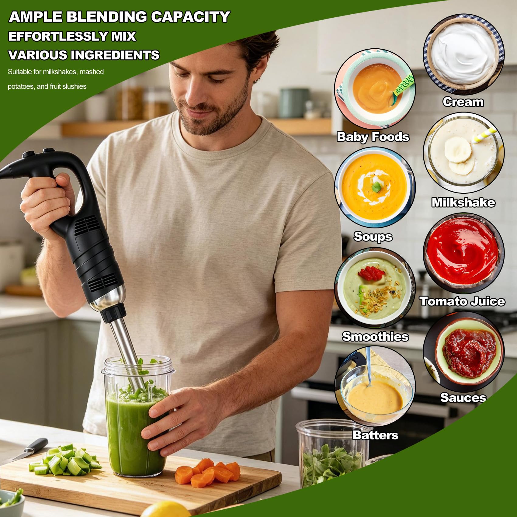 blender ręczny 850 W, 850 W, do zanurzania komercyjnego, wytrzymały, 56 cm, zmienna prędkość, łącznie ze stałym uchwytem na zupę, smoothie, puree, żywność