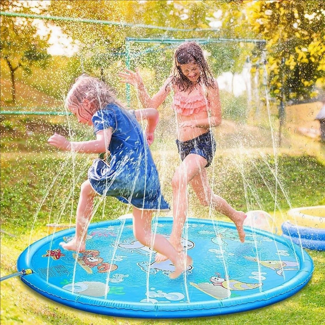 Tappetino Gioco d'Acqua Bambini, Tappetino a Spruzzo Gonfiabile per Bambini, 170 cm, Gioco Estivo per Giardino All'aperto, Pieghevole e Leggero (Blue Rainbow)