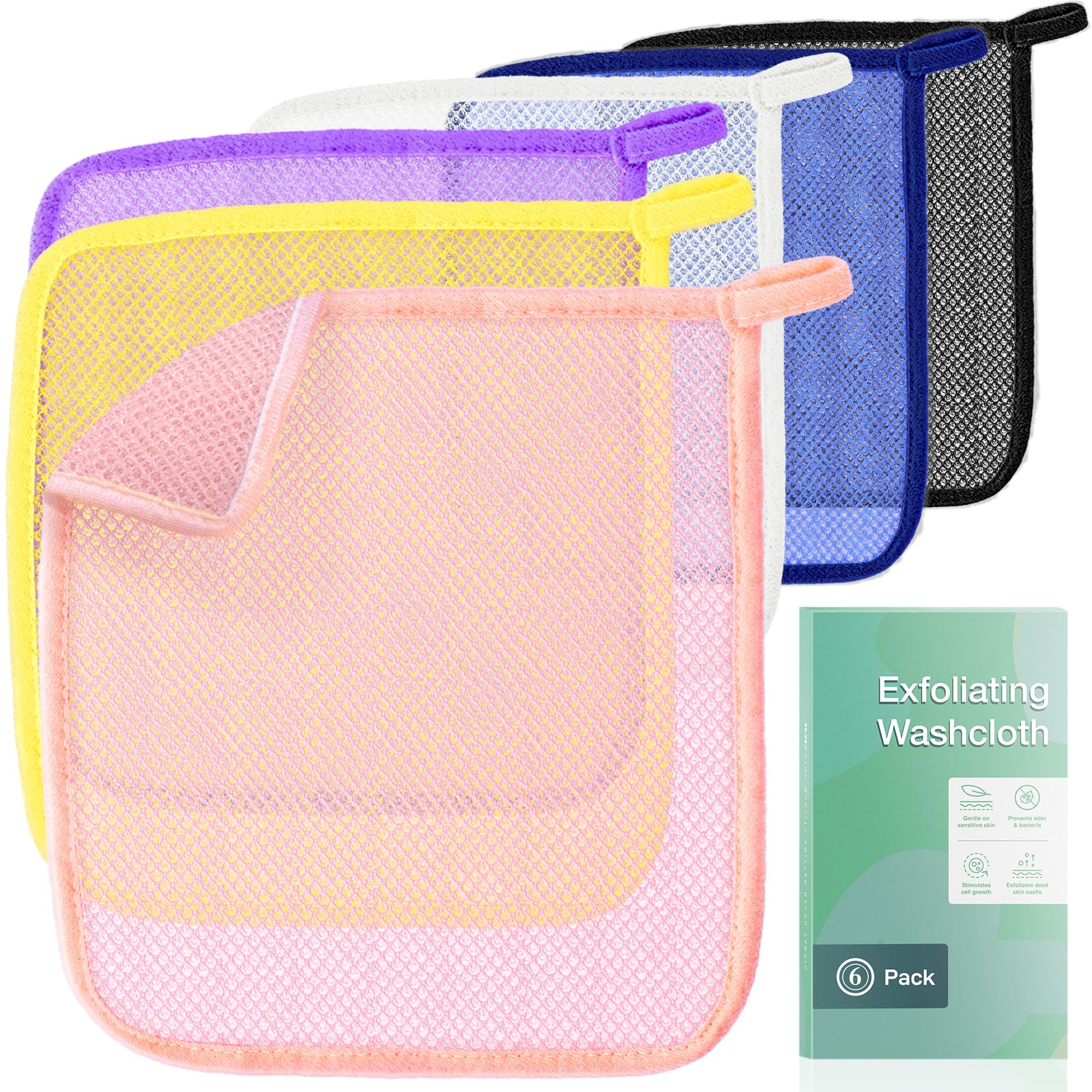 SpiralScgv 6 Piece Exfoliating Washcloths for Daily Skin Care – Double-Layered Towels for Deep Cleansing, Smooth Skin for All Skin Types（Colourful）
