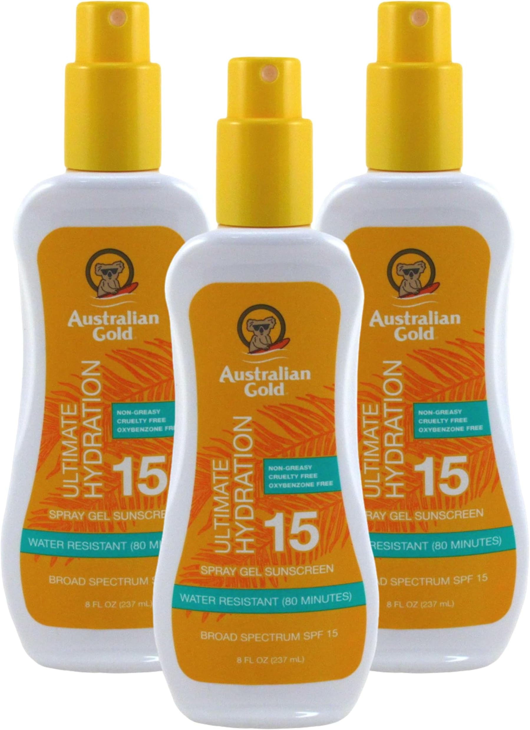 Australian Gold SPF#15 Spray Gel Ultimate Hydration 8 Ounce (Pack of 3)