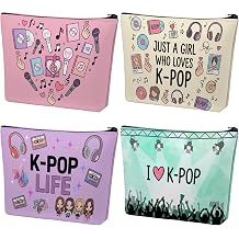 Kacctyen 4 Pack K-pop Makeup Bags Canvas Zipper Pouches Concert Gifts