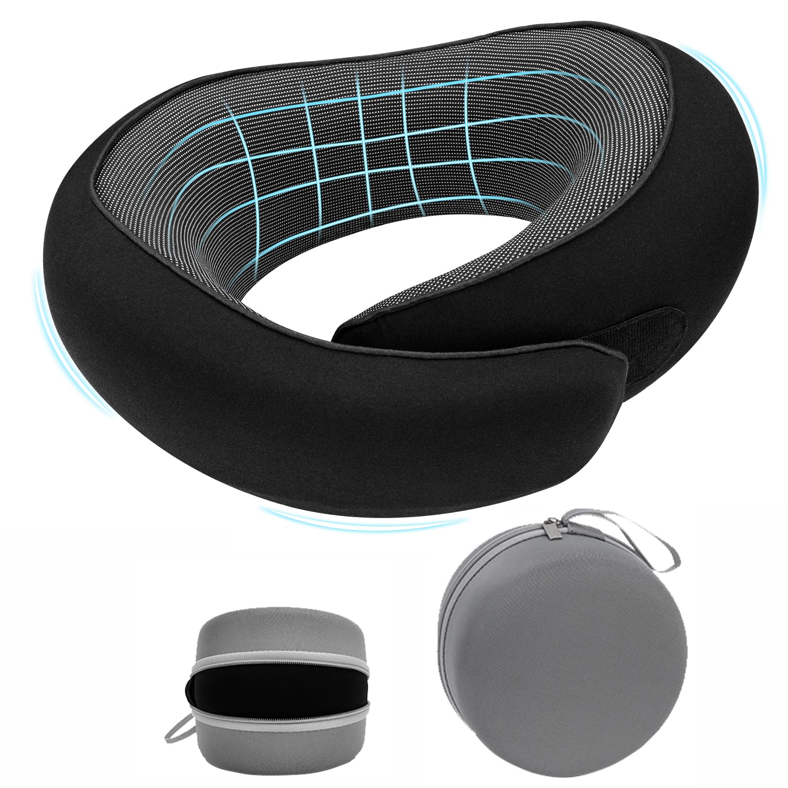 Bely King Travel Neck Pillow for Airplane - 100% Memory Foam 360° Ergonomic Support - Adjustable Velcro, Washable Velvet Cover & Compact Storage Case