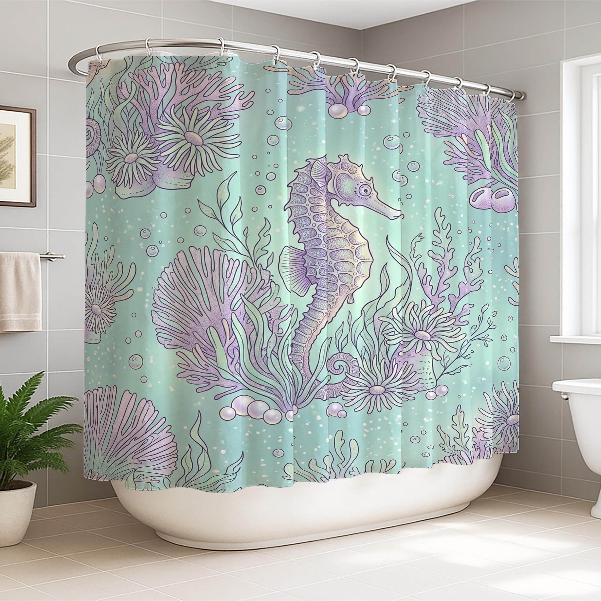 Rideau de douche turquoise pour une décoration de salle de bain marine
