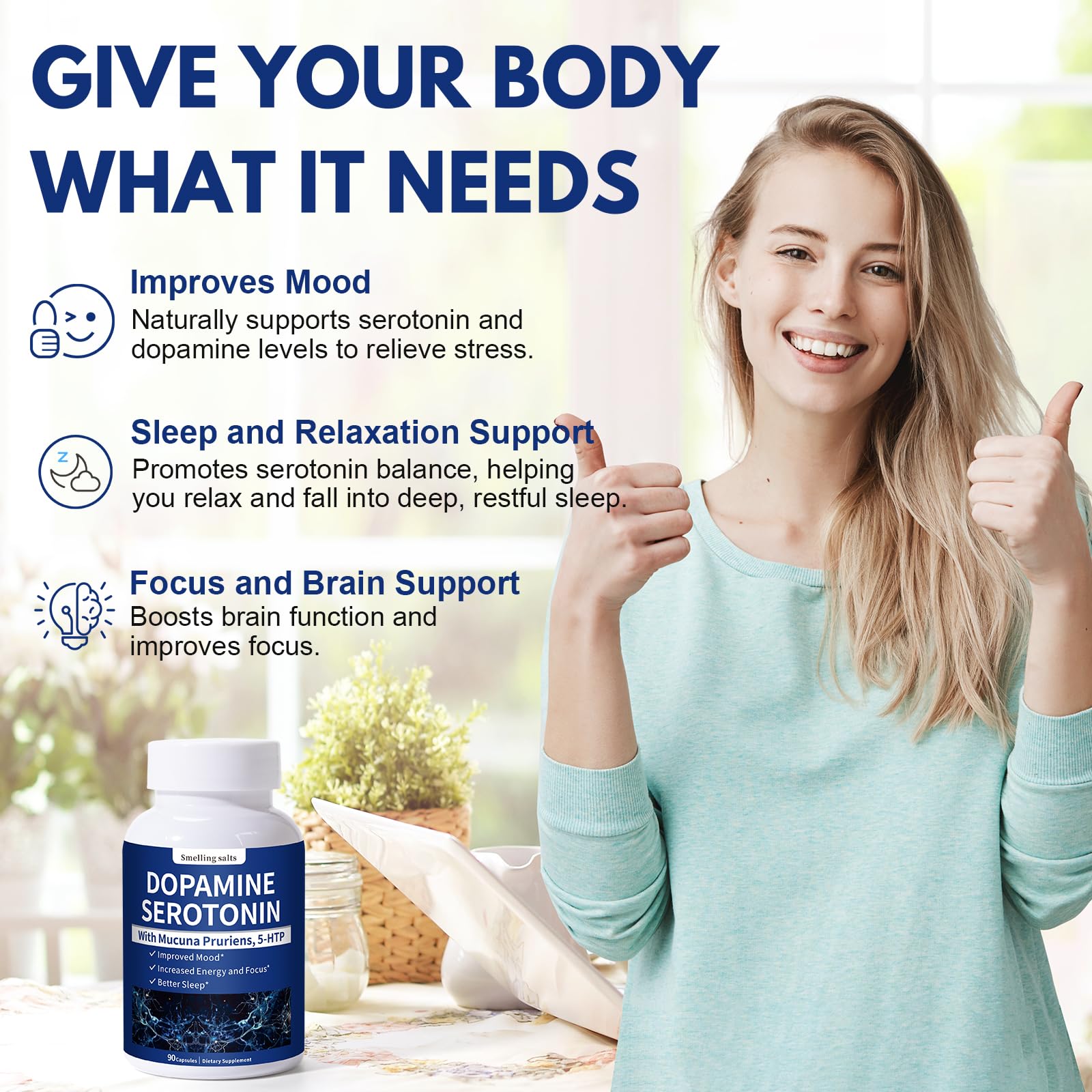 Serotonin and Dopamine Supplements – Natural Neurotransmitter Support with 5-HTP & Mucuna Pruriens – Boost Mood, Focus & Energy – 90 Capsules for Women & Men — Amazon image 3