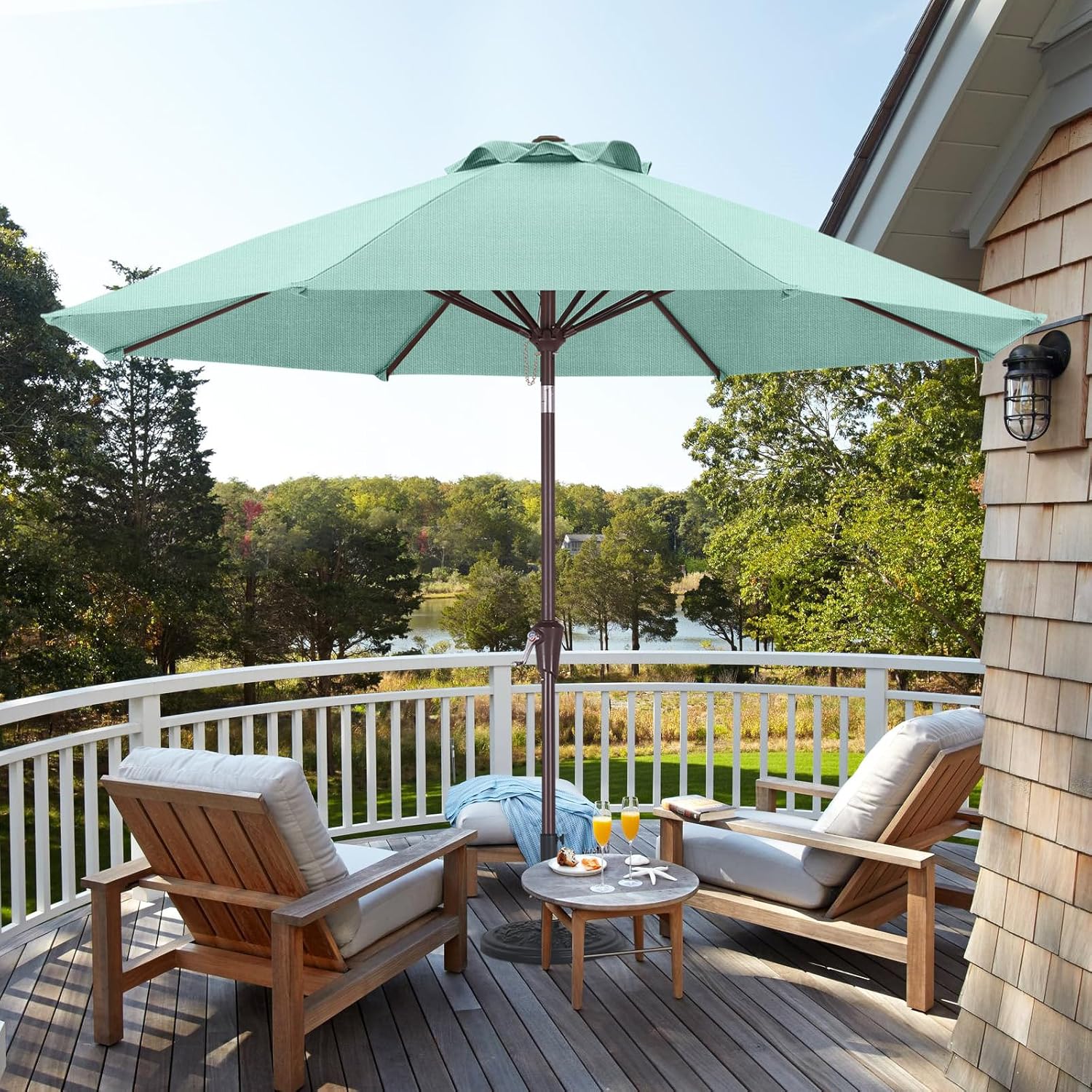 ABCCANOPY OLEFIN® 5-Year No Fading 9FT Patio Umbrella, Outdoor Table Umbrella with 8 Sturdy Ribs for Deck, Backyard, Yard (Light Blue)