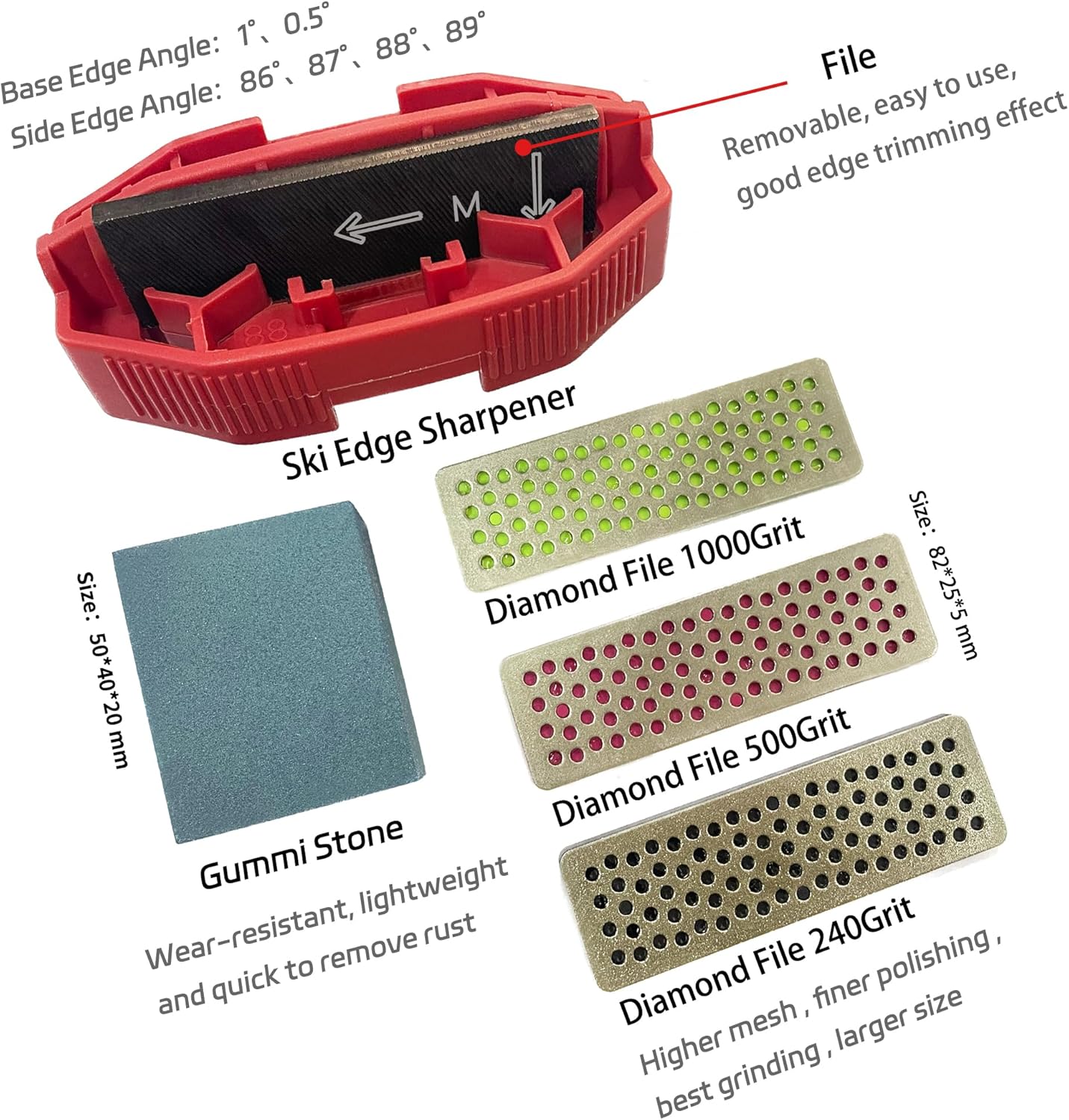 Snowboard Ski Edge Bevel Tuning ski Wax kit,Snowboard Tool,ski Edge Sharpener Tuner Side Ski Angle Tool & Diamonds & Gummi Stone (Tool+Diamonds + Gummi Stone) - Image 5