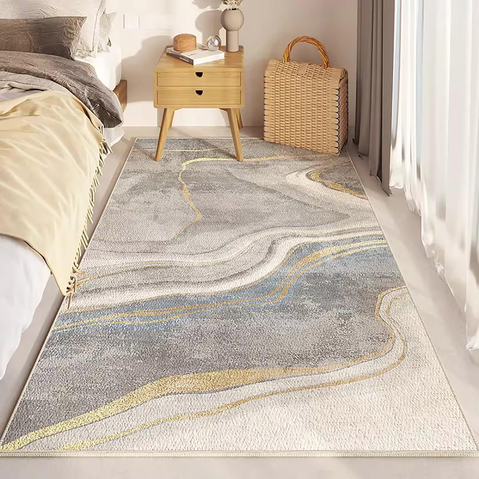Tapis de chevet lavable et antidérapant BK&MF en velours ultra-doux
