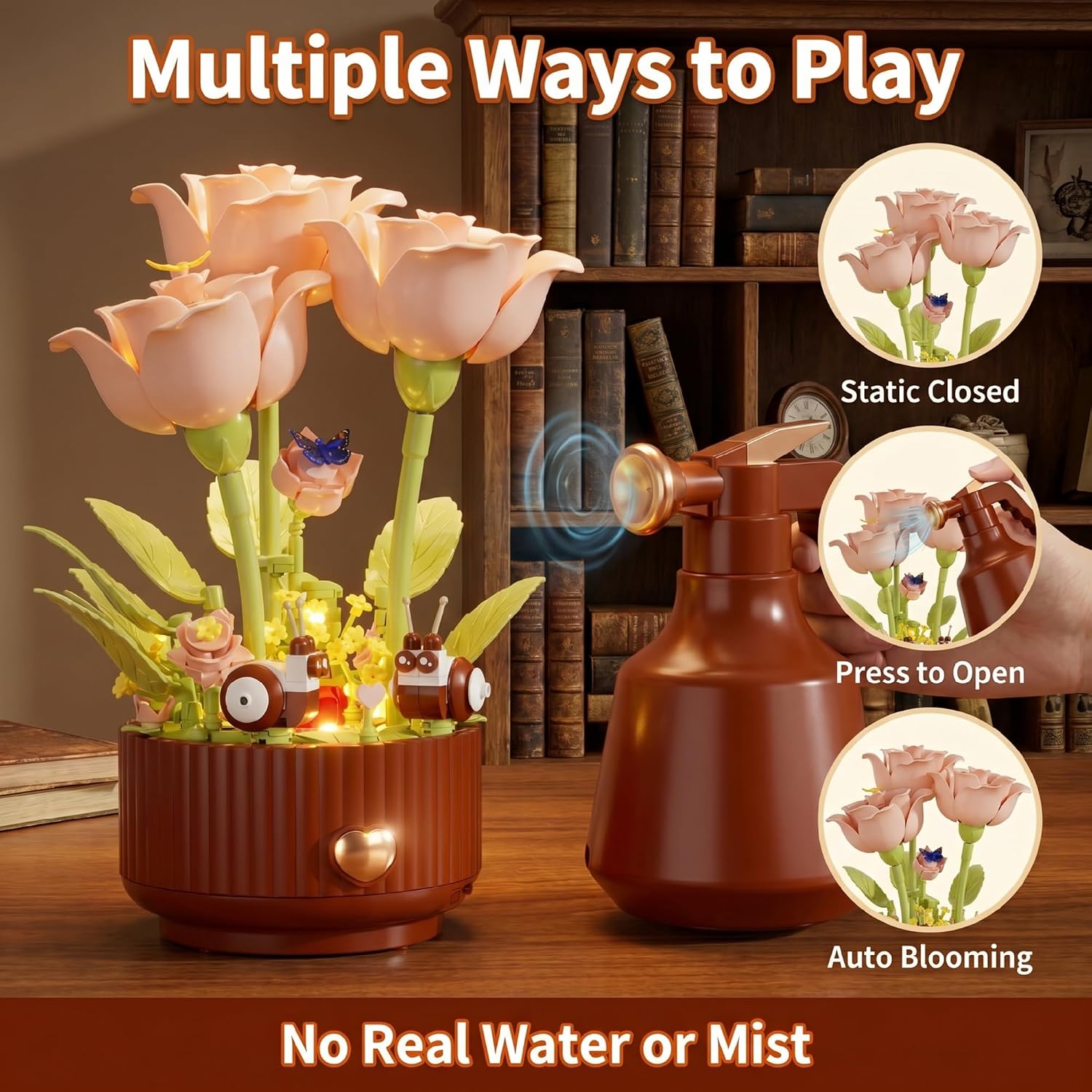 Magical Blooming Rose Building Set - Electric Flower Blocks with Opening Petals,with Interactive Sound & LED Lights,Romantic Gift for Her,Valentine's Day & Birthdays,DIY Botanical Display(334 PCS)