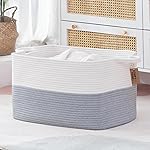 COMFY-HOMI Large Rectangle Laundry Storage Basket | Cotton Rope Woven, Organizing with Handle | Dirty Cloth & Baby Shower Basket | 22x15x12\' - White/Grey