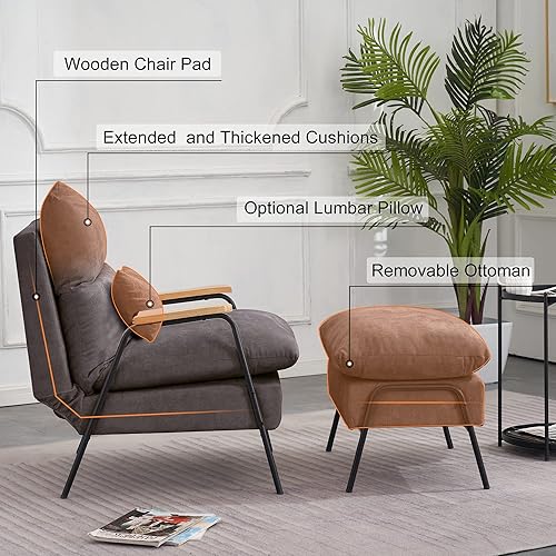 Miniatura 44 de MCombo Silla reclinable Accent con otomana, sillón moderno de tela de lino, sofá cama tapizado para sala de estar y dormitorio, espacio pequeño 4055