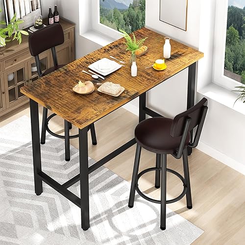 Miniatura 3 de Recaceik Juego de comedor de 3 piezas, mesa de bar moderna y taburetes para 2 encimeras de cocina, parte superior de madera, bistró, fácil de montar