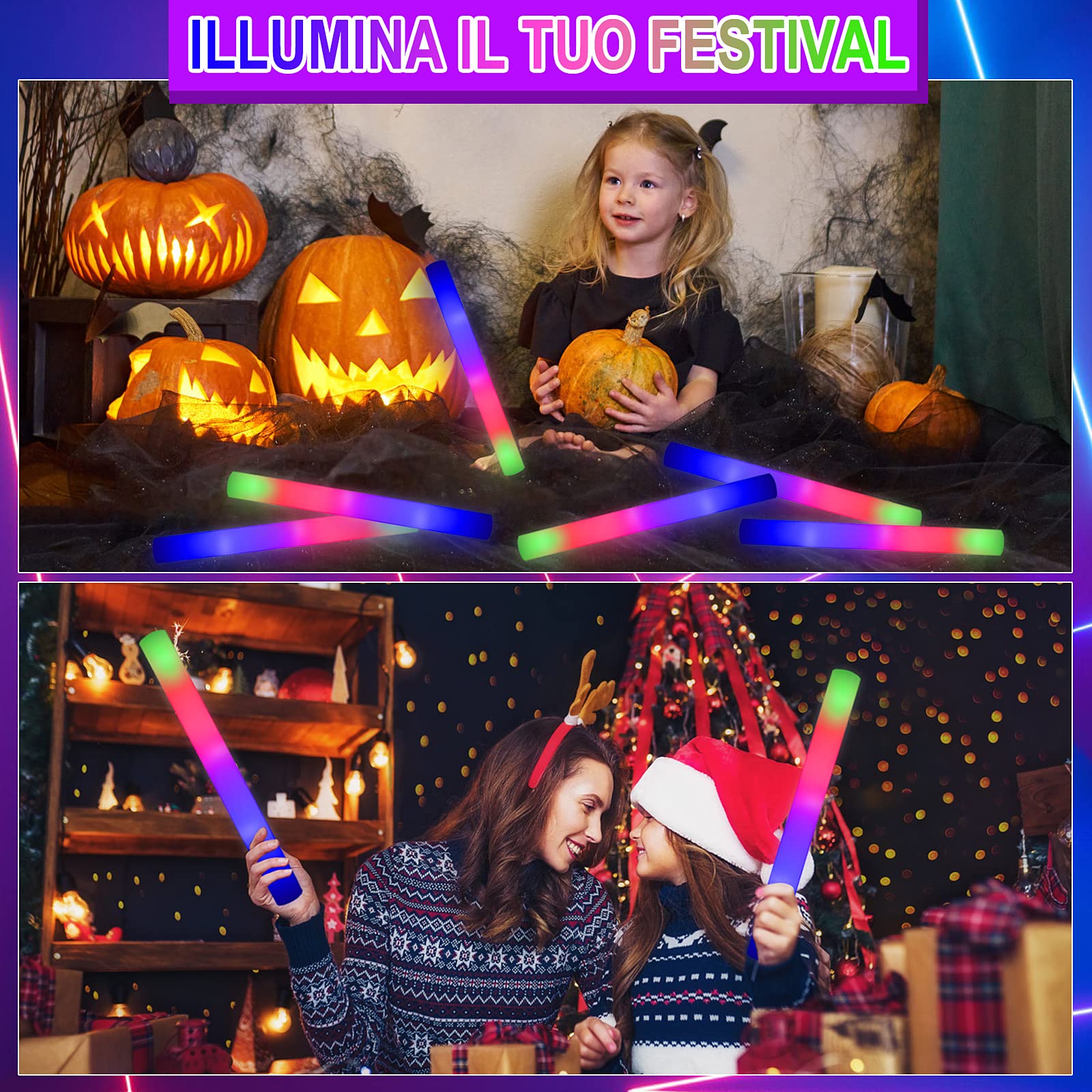 30 Pezzi bastoncini luminosi led,Multicolore bastoni luminosi,3 modalità lampeggianti,Bastoncini di schiuma led,Bastoncini luminosi per Pasqua Matrimonio Compleanni Halloween Natale