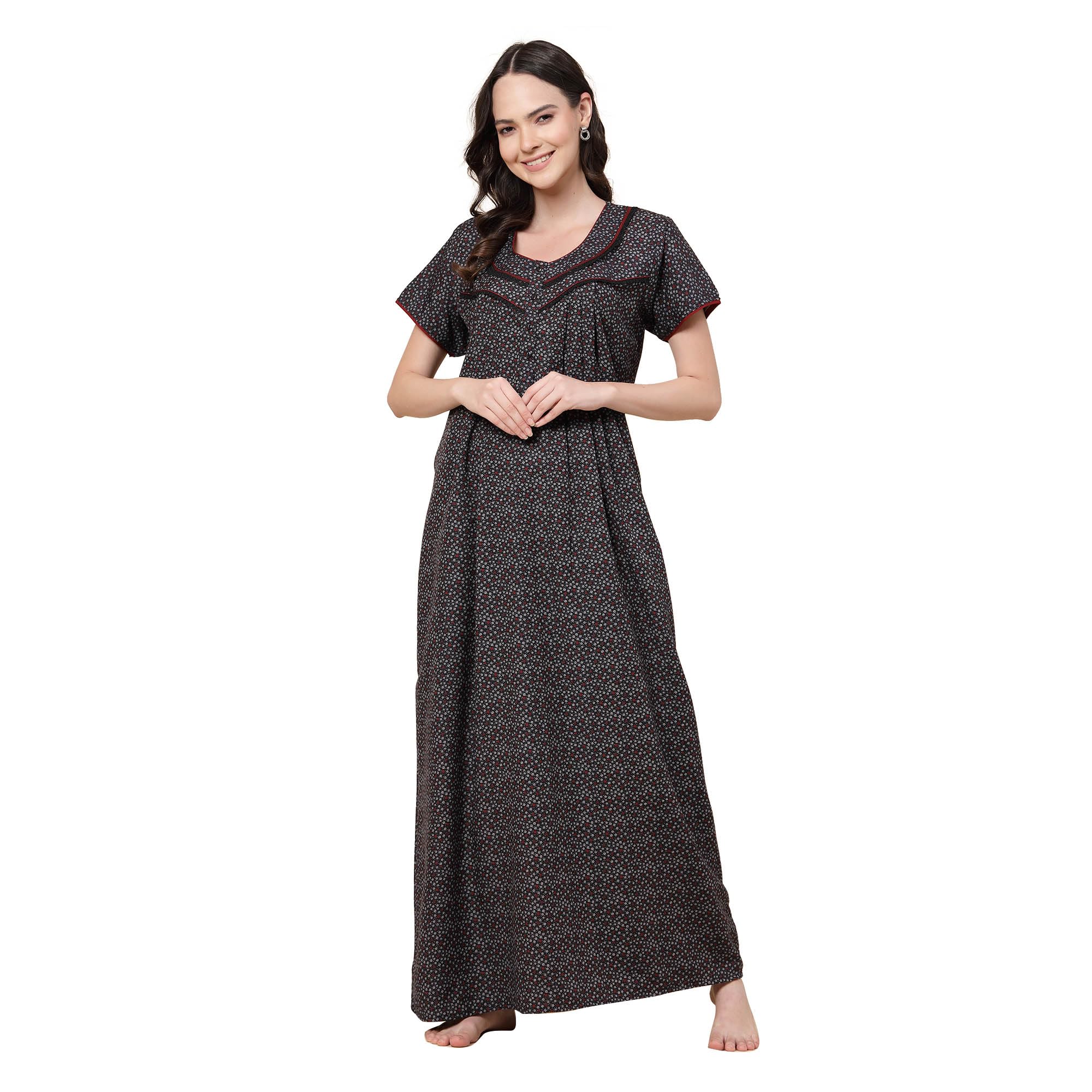 Sweet DreamsWomen Micro Floral Print Short Sleeves Maxi Nightdress