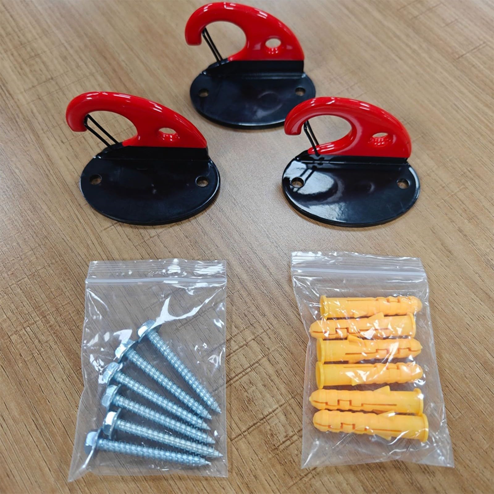 Lot de 3 ancrages muraux pour bande de résistance pour studio de yoga, crochets muraux en fer, limite de 362,9 kg, rouge et noir