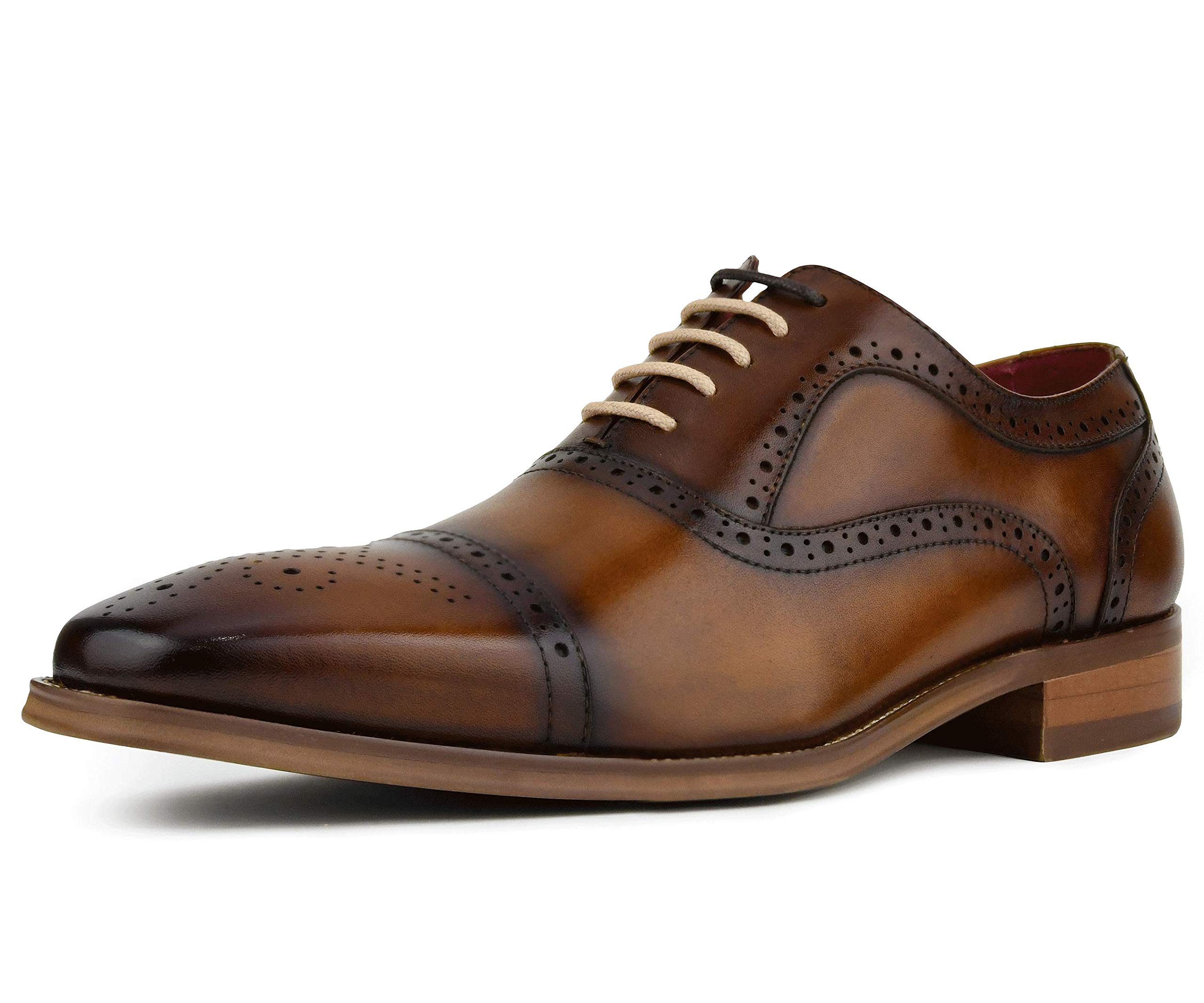 Asher Green AG114 Mens Genuine Leather Oxfords Cap Toe Lace Up Brogue - Teal Tan Brown Green Grey