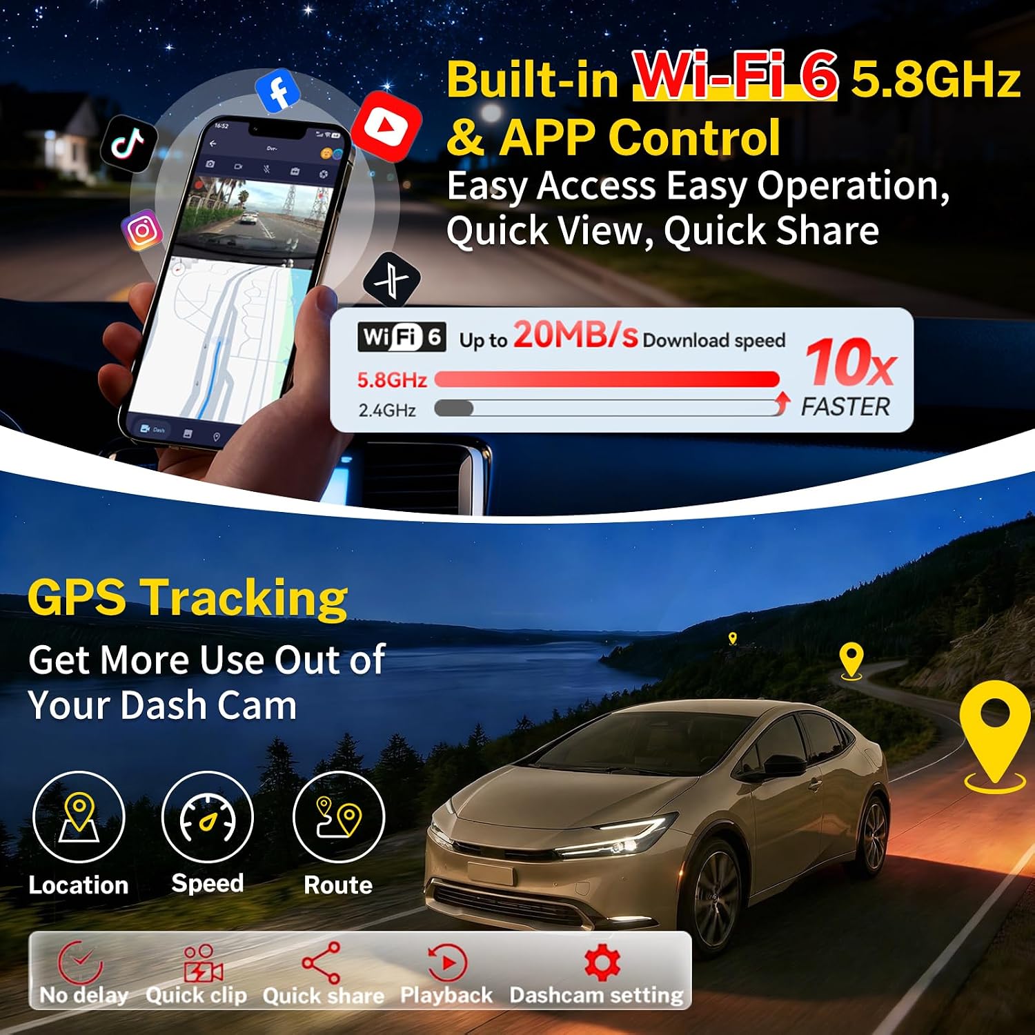 Front 4K Dash Cam Suitable for Toyota Prius 2023-2026 & Prime Plug-in Hybrid (XW60),Integrated Camera,OEM Look, UHD 2160P Video HDR,5.8G WiFi & APP,Gravity Sensor, Plug & Play,GPS