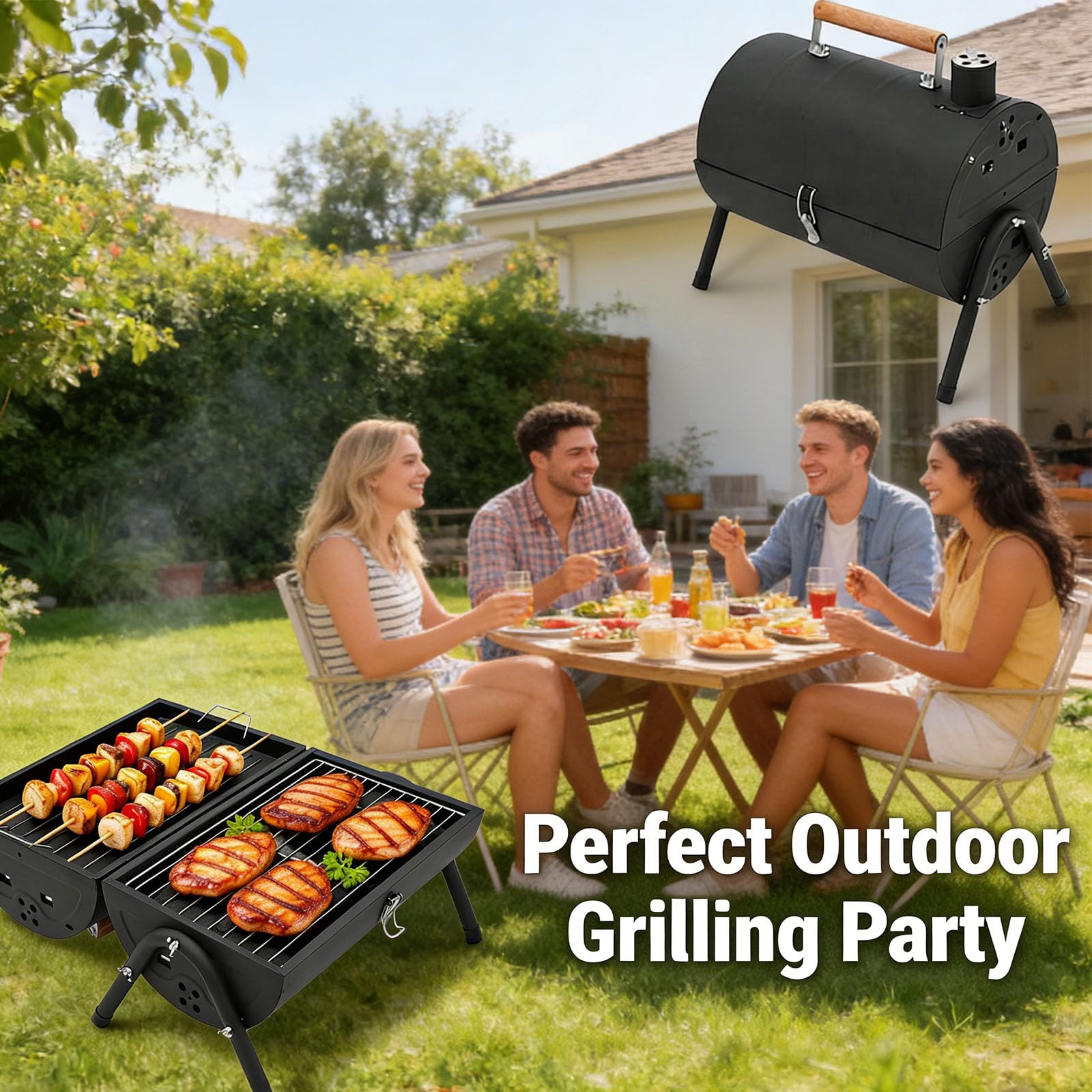 Przenośny grill na węgiel drzewny, składany mini grill do gotowania na zewnątrz, wytrzymały żelazny grill na kemping i imprezę na podwórku, kompaktowa konstrukcja blatu