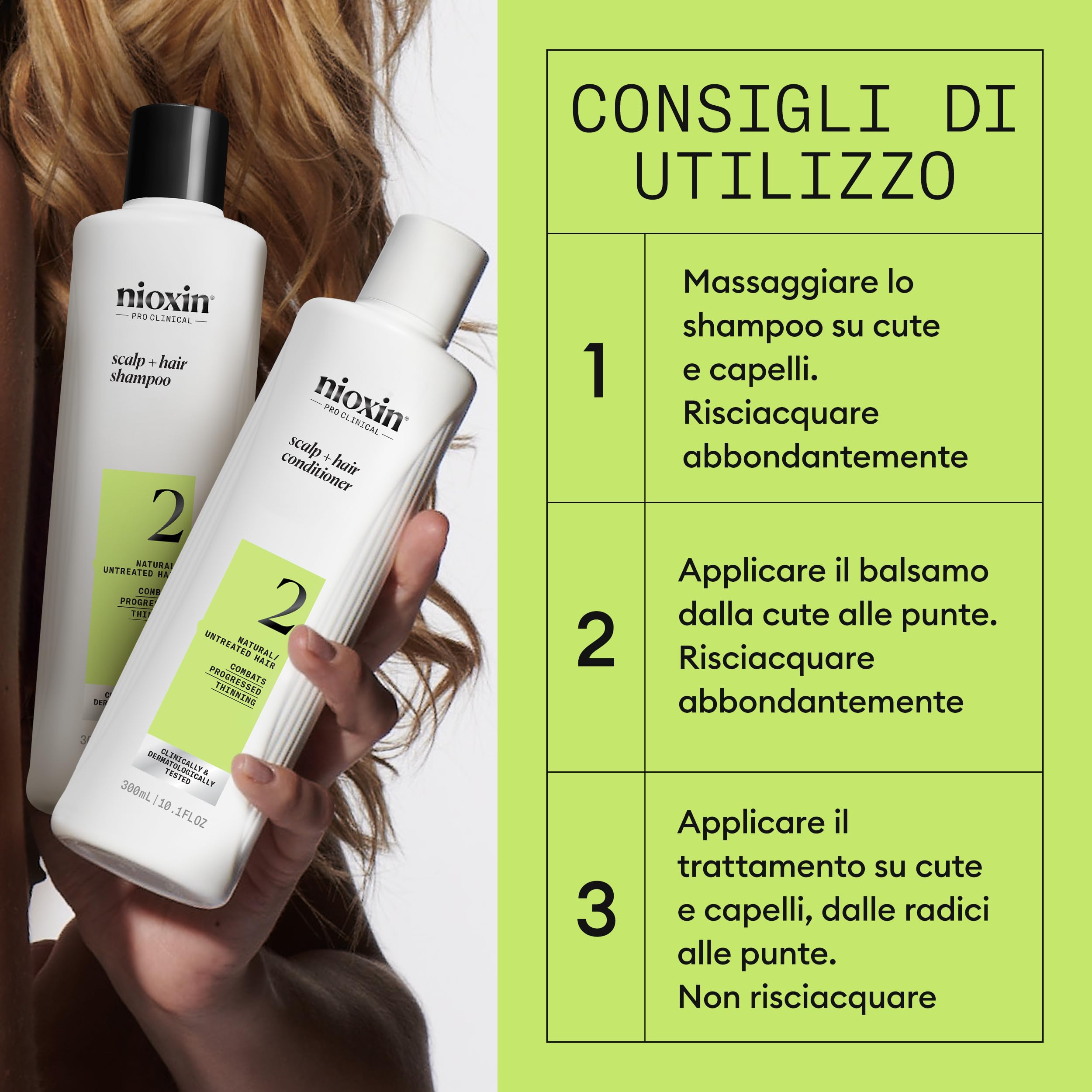 Nioxin Scalp + Hair Thickening Sistema 2 Shampoo, Balsamo, Trattamento Cuoio Capelluto per Capelli Naturali con Assottigliamento Avanzato