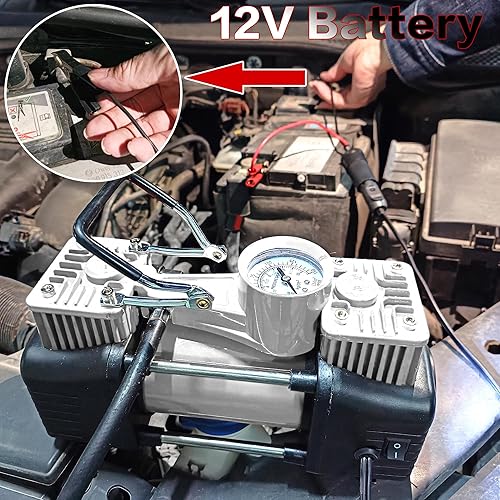 Miniatura 5 de YUNGTEE Inflador de neumáticos plateados, bomba de inflado de accionamiento directo de doble cilindro resistente, bomba de compresor de aire