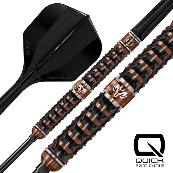 Harrows Wolfram Trinity 97% Tungsten Steel Tip Darts Set, CNC-Milled Premium Barrels with Bronze TiN & Black Electroplate Coating, Solo Integrated Shaft & Flight System