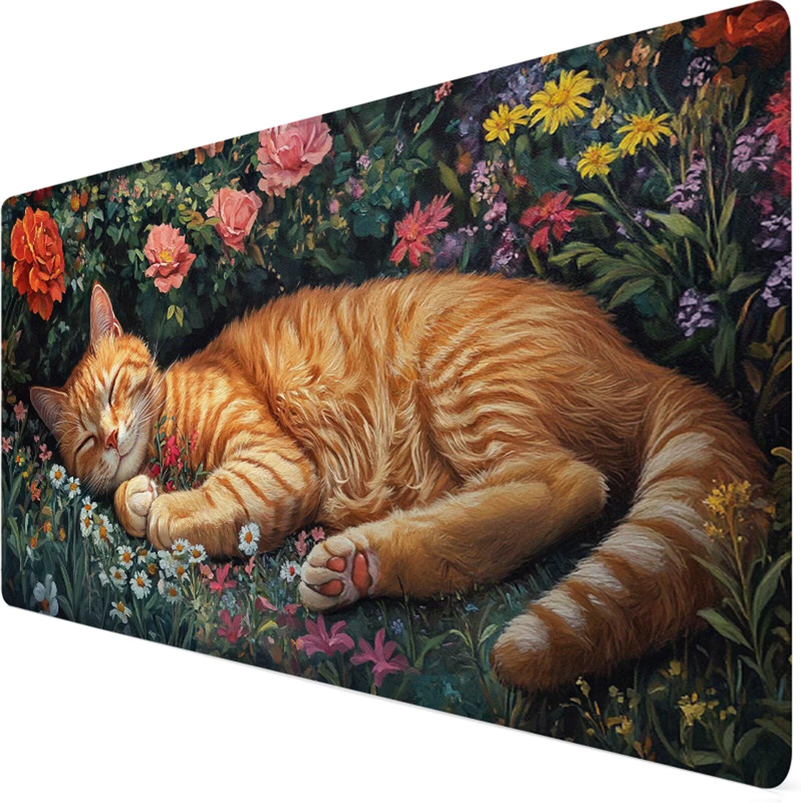 Gamingowa podkładka pod mysz, 1200 x 400 x 3 mm, duża, z motywem kota, na biurko, szyte krawędzie, wodoszczelna, antypoślizgowa, nadaje się do prania, poprawia precyzję i prędkość, akcesoria gamingowe