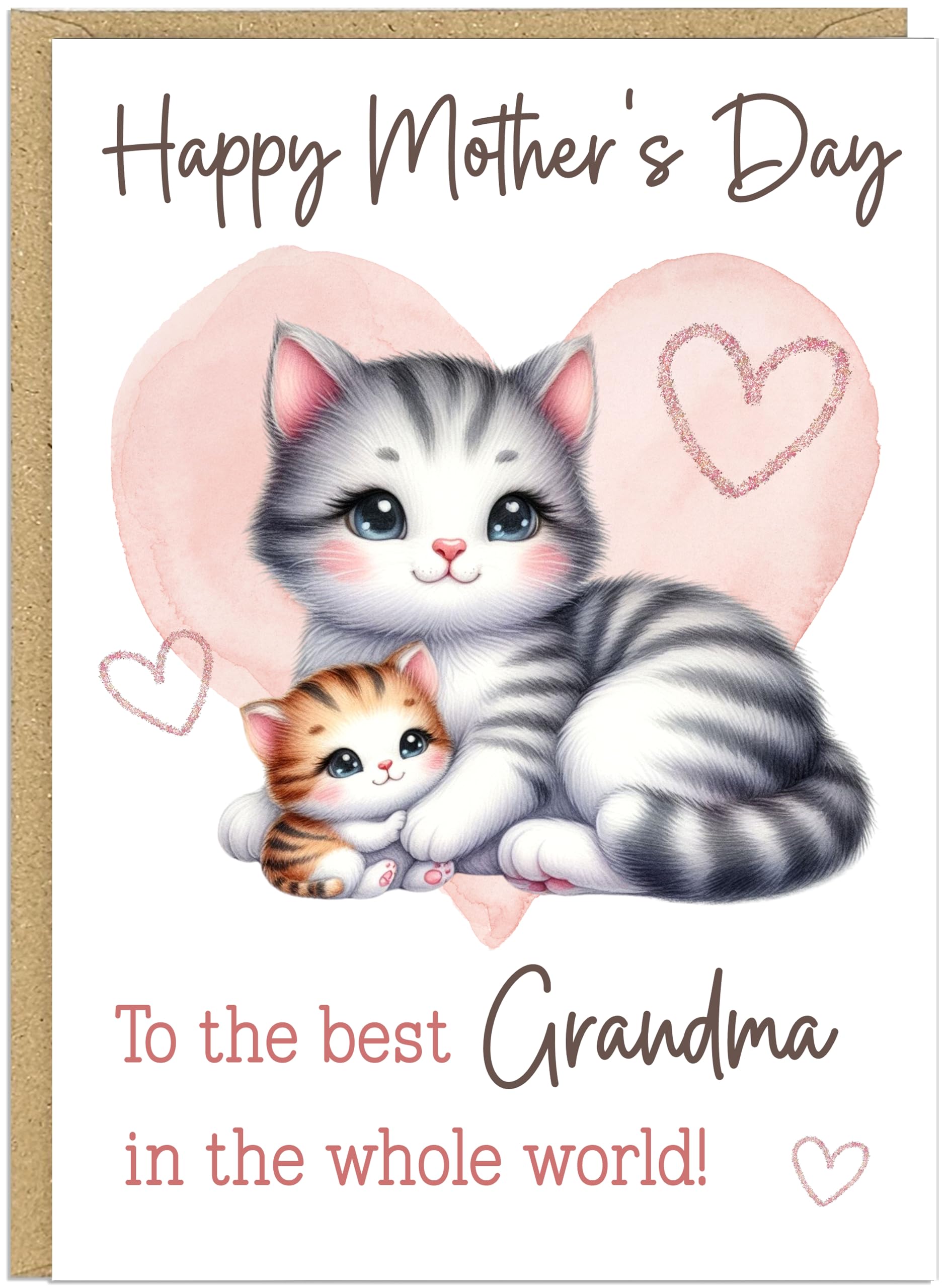 Personalised Happy Mother's Day Greeting Cards Custom Own Name For Mummy Mum Grandma Nanny Nan Best in World Cute Heart Animal Designs in A5 (Cats)