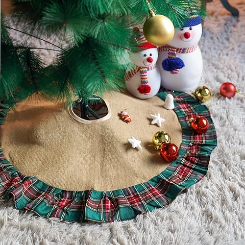 Miniatura 5 de ARTABLE Falda de árbol de Navidad a cuadros rojos con pompones de copo de nieve para Navidad, hogar, cocina, decoración de vacaciones (cuadros rojos