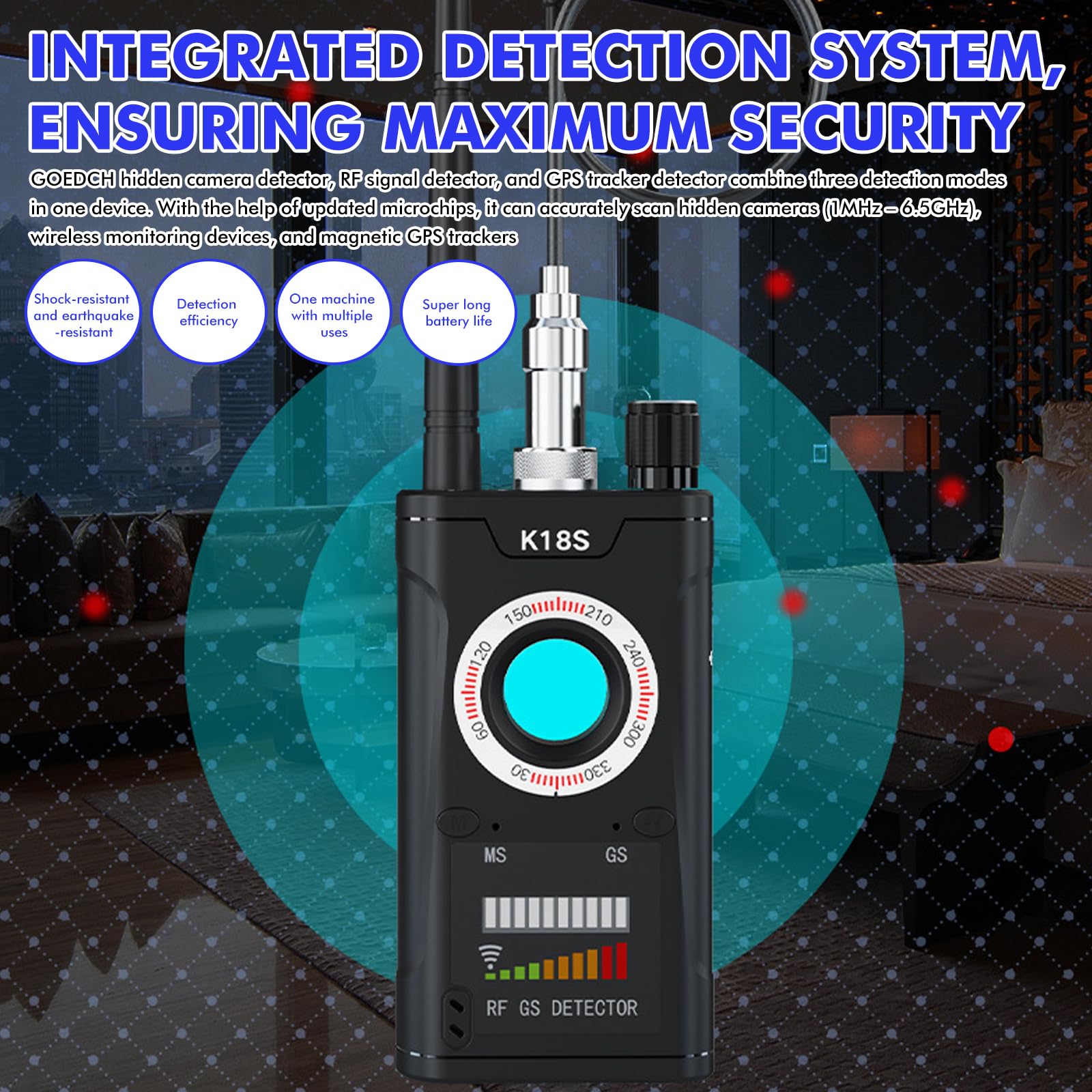 Détecteur de caméra cachée : détecteur de signal RF portable avec balayage infrarouge, détecteur de systèmes d'écoute, détecteurs GPS pour traceur GPS, détecteur anti-espion pour la