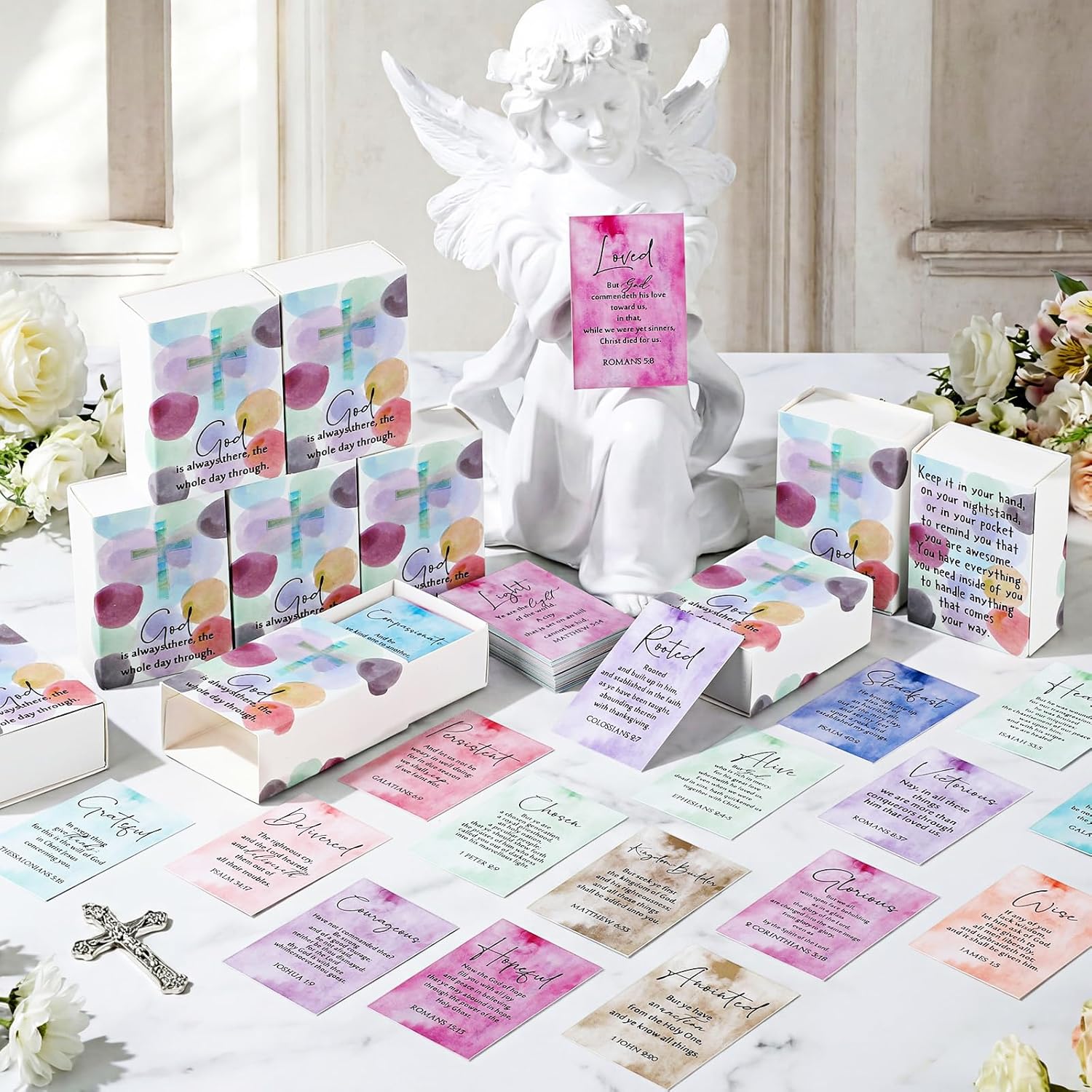 Tinlade 1000 Pcs/20 Set Christian Bible Verse Cards with Scripture Box Mini Father Prayer Cards Gift Motivational Inspirational Gospels Quote Bulk for Religious Women Church Bible Study