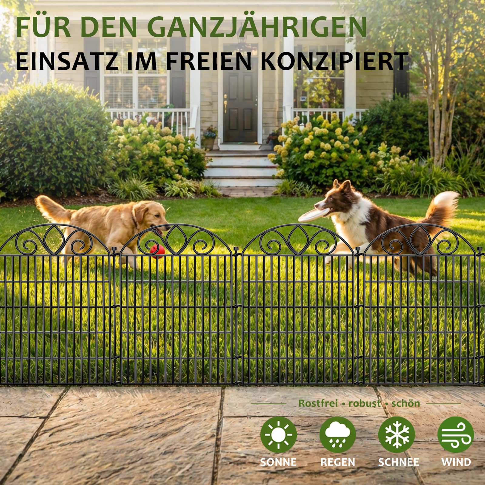 10 Paneele Dekorativer Gartenzaun – Gesamtgröße 122 cm (H) x 720 cm (L) – Rostfreier Metallzaun für den Außenbereich, als Hundezäune für den Garten, Blumenbeete | Temporäre Umzäunung